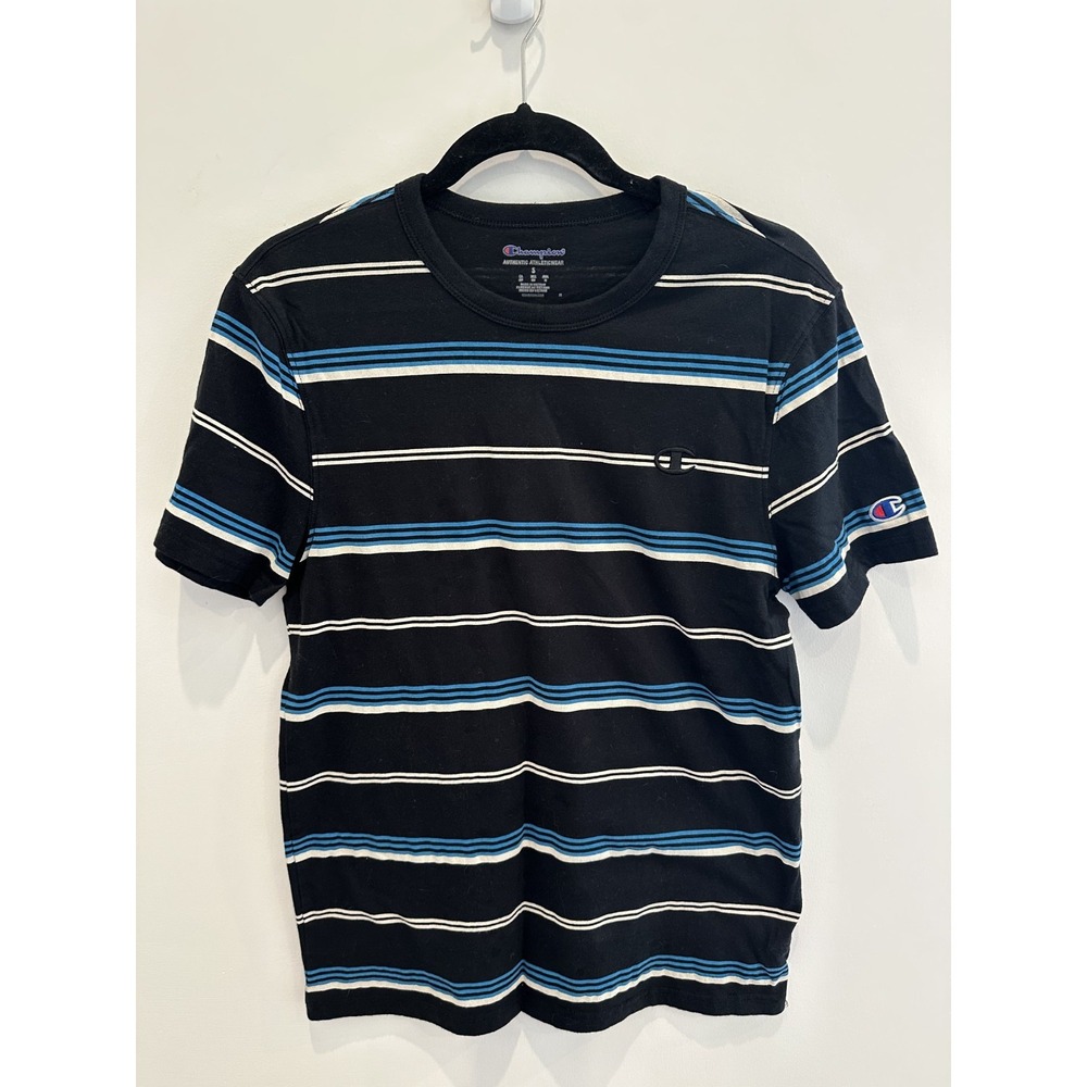Champion Mens Striped Short Sleeve T-Shirt Black Blue White Small